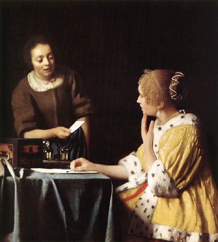 Jan Vermeer Lady with Her Maidservant Holding a Letter Sweden oil painting art